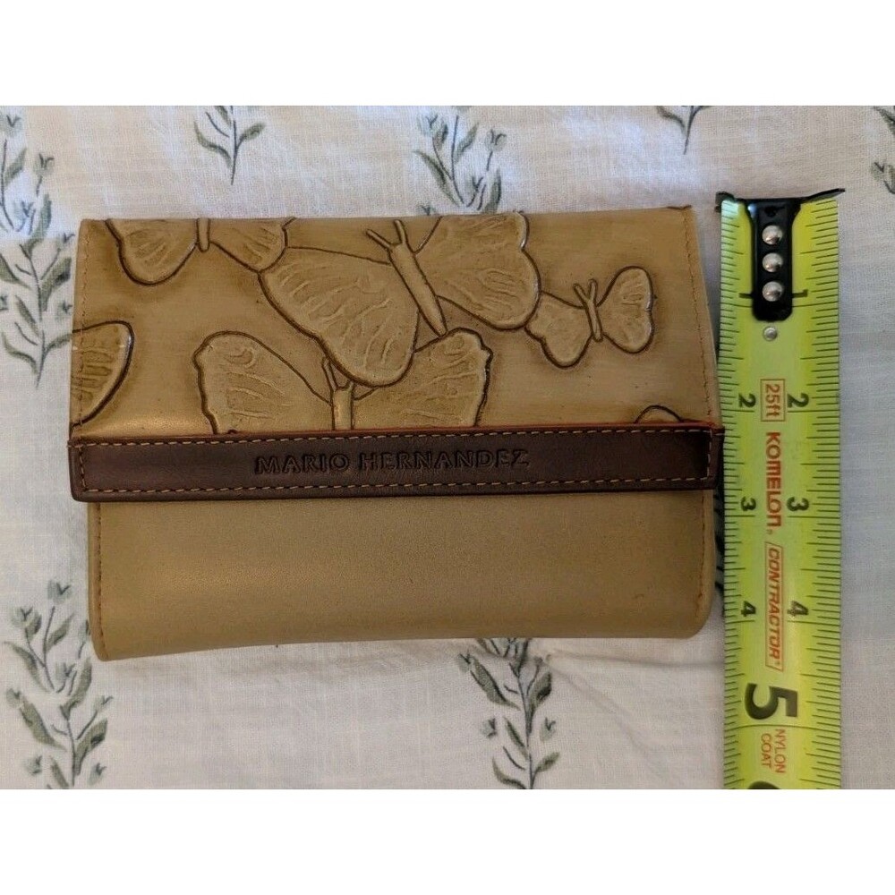 Designer Mario Hernandez Tan Brown Leather Butterfly Trifold Wallet - Picture 10 of 10